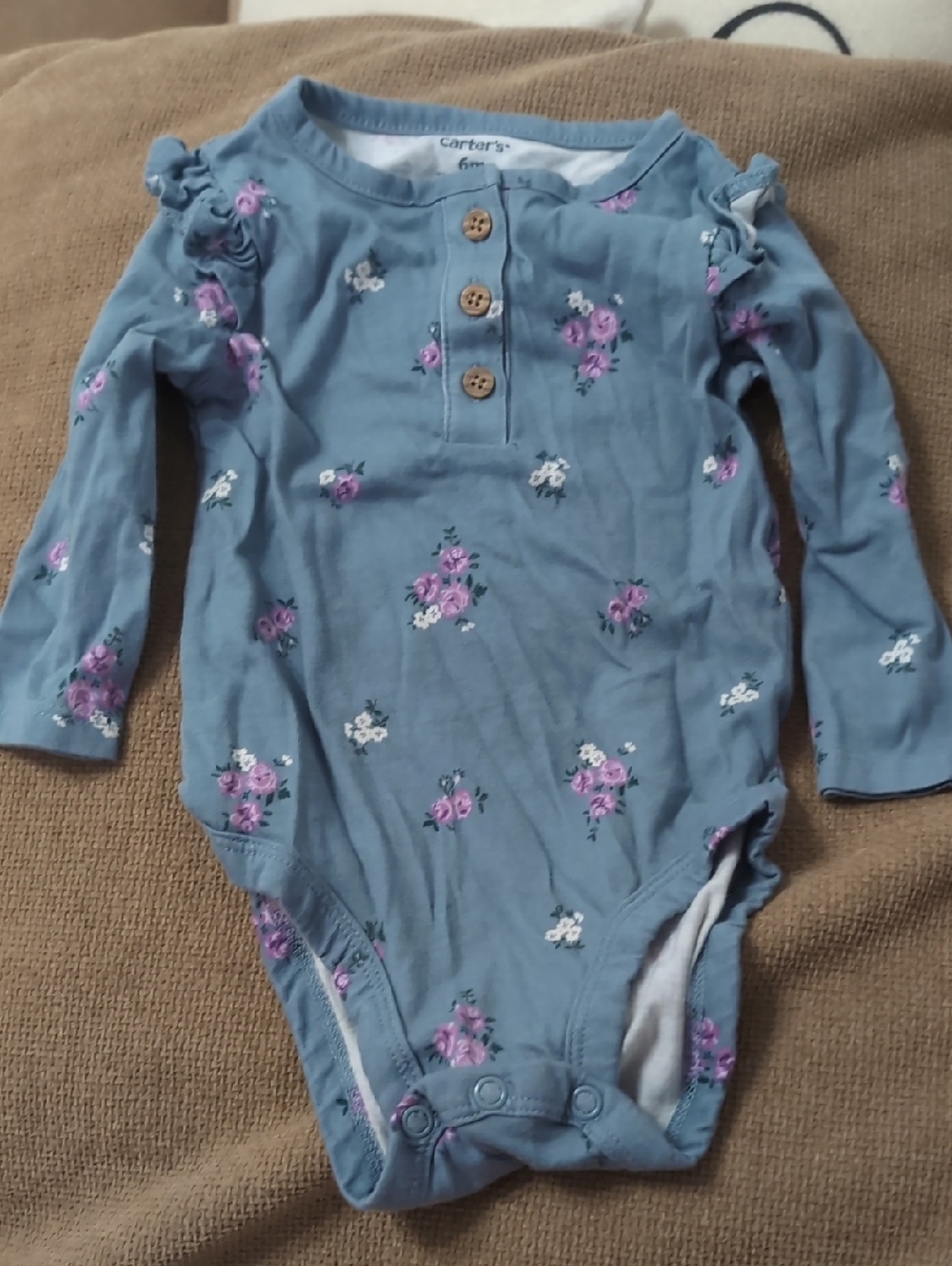 Carter's Dusty Blue Floral Long-Sleeve Baby One-Piece